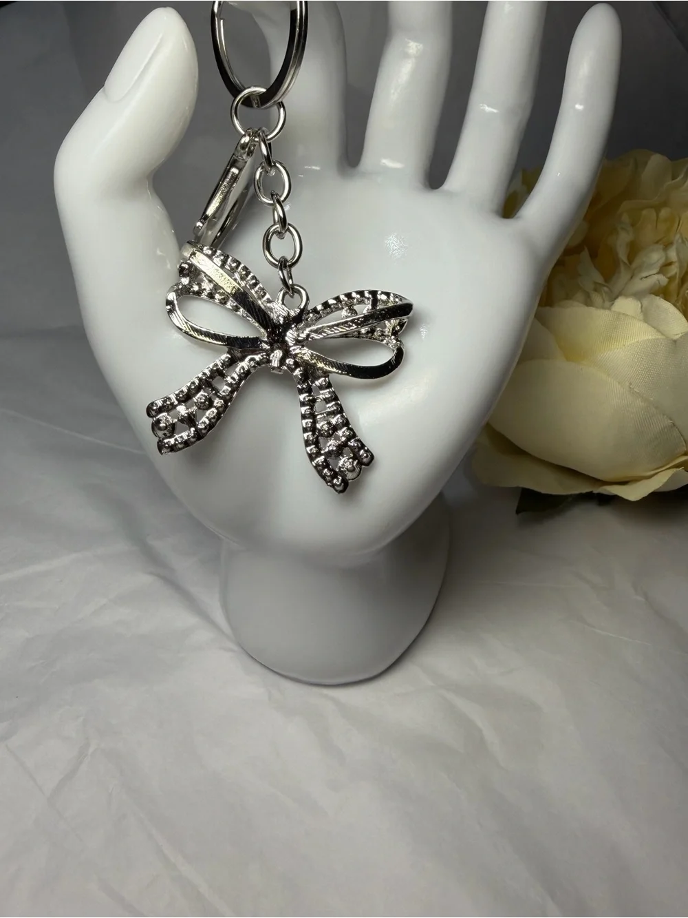 Crystal Bow Keychain/Bag Charm - Silver